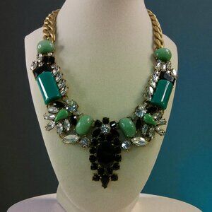 J.Crew Statement Bib Necklace with Multicolor Stones In A Rich Brass Tone Metal